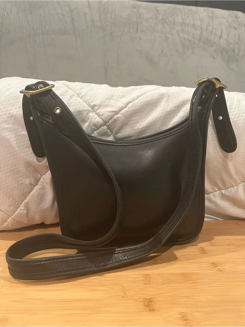 Coach Black Leather Shoulder Bag with Gold Hardware
